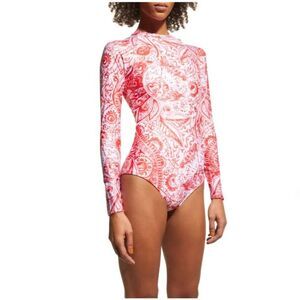 Mara Hoffman Reese NWT Pink Red Paisley Rashguard One Piece Swimsuit Size M